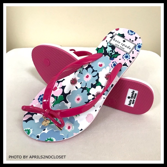 KATE SPADE SANDALS SIGNATURE PRINT BOW SLIDES - Picture 6 of 8